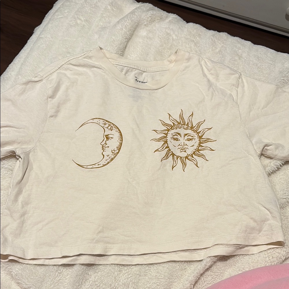 Cream Crop Top with Sun and Moon Design